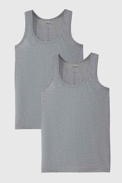D'S Damat Twn Gray Melange Standard Fit Breathable Sweat Absorbing 2-Piece Undershirt