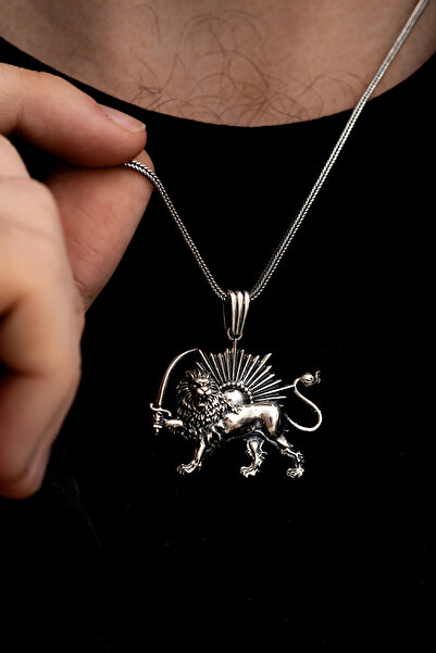 OSMANLI GÜMÜŞ Erkek Gümüş Kolye - İran Pehlevi Aslanı Gümüş Kolye