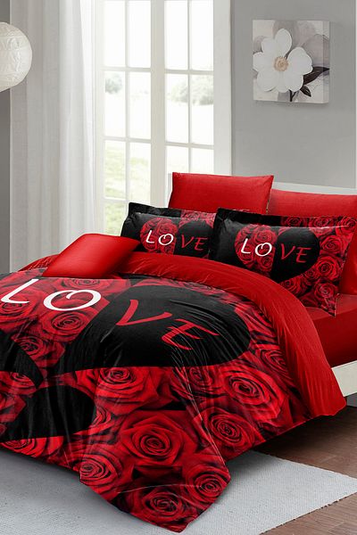 MonoHome Cotton Satin Double Heart Duvet Cover for Valentine's Day - Partnership Lover