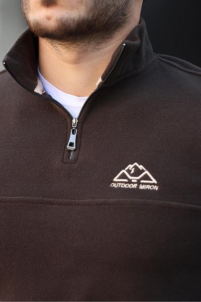 Miron Καφέ φούτερ Unisex με κεντημένο γιακά με μισό φερμουάρ Fleece - 2321