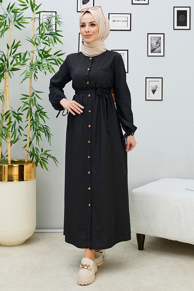 TOFİSA Střední dámské černé rovné šaty - 3558