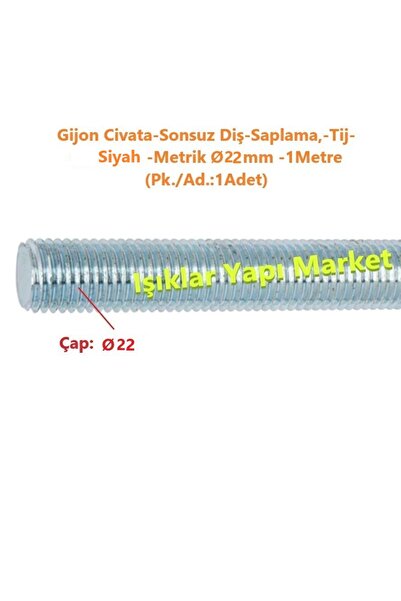 ece life Gijon Civata-Sonsuz Diş-Saplama,-Tij-Siyah-Metrik Ø22mm -1Metre (Pk....
