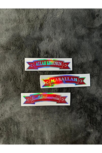 MOTTOMOR Maşallah Besmele Allah Korusun 3'lü Hologram Etiket Sticker Yapıştırma Araba Tır Kamyon Dolmuş