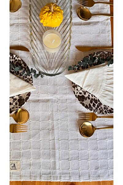 EVYA Monika Linen Runner - 40X110 cm American Service Cream for Table, Table, Living Room, Kitchen