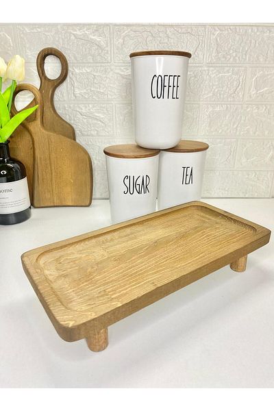 MODA OZY Set of 3 900ml Acrylic (Plastic) Storage Containers with Wooden Lids and Jars with Stand (with Transfer Label)