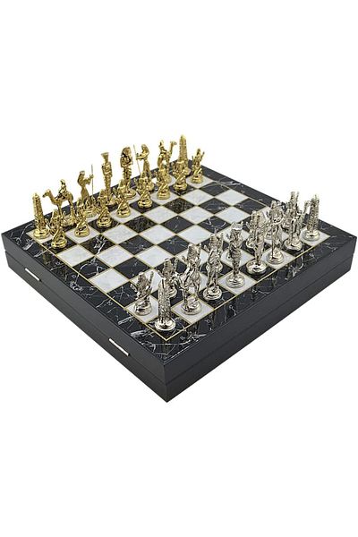 STOREMAX Large Size Metal Corn Chess Tk. Mdf Board with Chest of Glossy and Marble Pattern (36X36X6 Cm.)