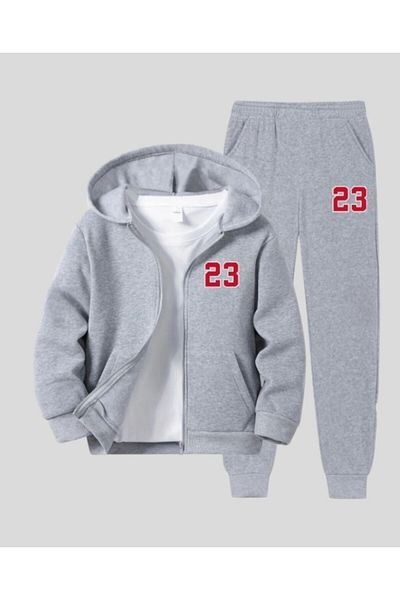han elegant 2-Piece Unisex 23 Summer Printed Children's Tracksuit Set with Zipper & Hood