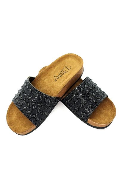 LETAO Pienne Women's Black Stone Inside Pad Extra Comfortable Dowry Bridal Casual Slippers