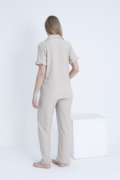 Miss Dünya Lissa Front Button Shirt Collar Adjustable Waist Elastic Woven Maternity and Maternity Pajamas Set