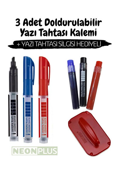 NEON PLUS Kartuşlu Beyaz Tahta Kalemi 7 Li Set 1 Siyah 1 Kırmızı 1 Mavi Ve Ka...