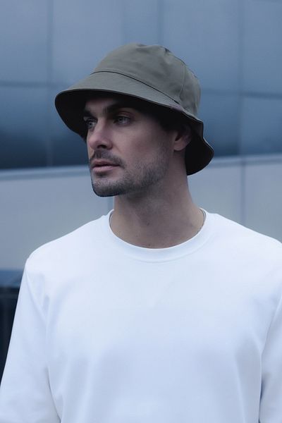 Nordbron Moena Unisex Khaki Anti-Sweat Cotton Lined Large Leather Bucket Hat with Logo Detail Cool Model