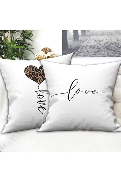 Ardizayn Love - Σετ 2 Λευκές Μαξιλαροθήκες - 43x43 cm, Εκτύπωση διπλής όψης