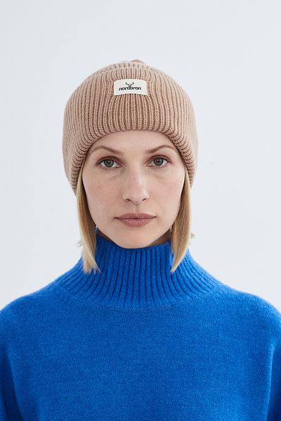 Nordbron Camel Unisex Acrylic Logo Soft Knitwear - Stretchy Ribbed Winter Beanie