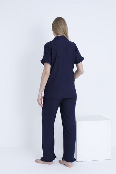 Miss Dünya Lissa Front Button Shirt Collar Adjustable Waist Elastic Woven Maternity and Maternity Pajamas Set