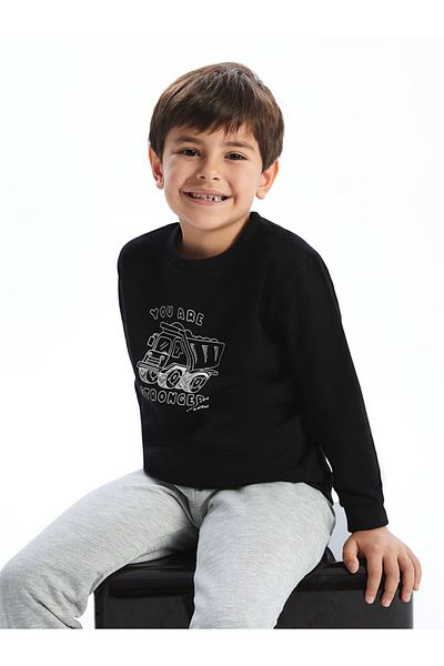 LC Waikiki Crew Neck Printed Baby Boy Sweatshirt and Sweatpants Set of 2