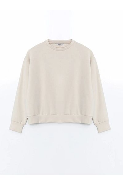LC Waikiki Γυναικείο φούτερ XSIDE Beige Crew Neck Oversize