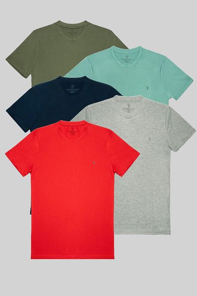 COMBİNE MİCHAİL Σετ 5 ανδρικών μπλουζών - Khaki, Cagla, Navy Blue, Grimelange, Red 100% Cotton