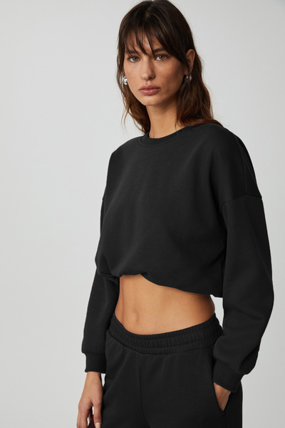 GRIMELANGE Γυναικείο μακρυμάνικο Crop μαύρο σετ φόρμας DEWANNA