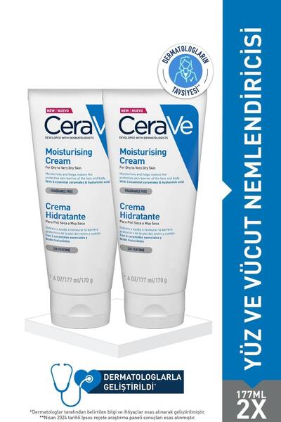 CeraVe Nemlendirici Krem Kuru Ciltler Seramid Ve Hyalüronik Asit Içerikli Yüz Vücut 177ml X2