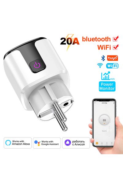 manhot الطراز 1 Tuya Smart Wifi Bluetooth 20a EU Plug With Power Monitoring Socket Timer Outlet Lock Children G