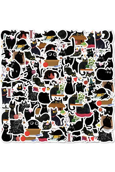 Choice 46pcs Cute Black Cat Cartoon Graffiti Stickers Decorated Notebook Water Cup Suitcase Guitar Class...