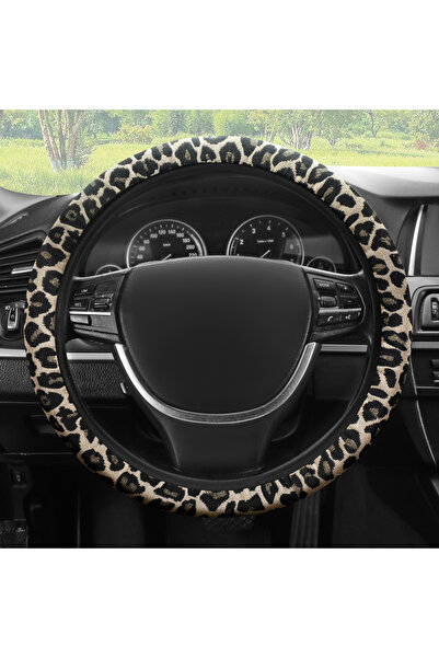 Choice غطاء عجلة قيادة مرن بطبعة جلد النمر 2 بدون حلقة داخلية يناسب عجلة القي...