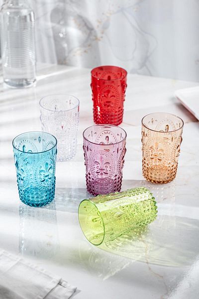 AC BOX Acrylic Colored 6-Piece Short Cup & Water Soft Drink Coffee Side Cup 400 ml (Not Glass)