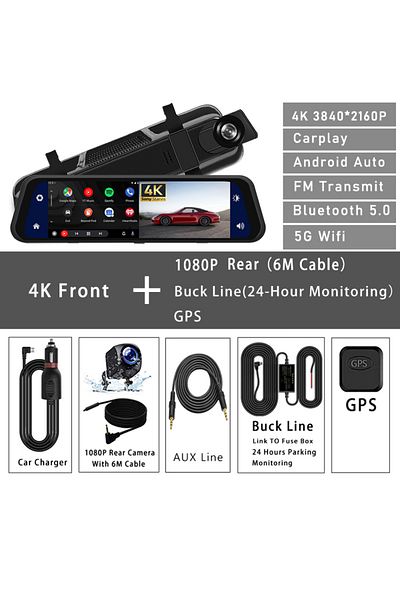 Choice Carplay-2len-6m-bl-g Uhd 4k 3840*2160p Car Dvr Carplay Android Auto Gps 5g Wifi Aux Dash Cam Stream