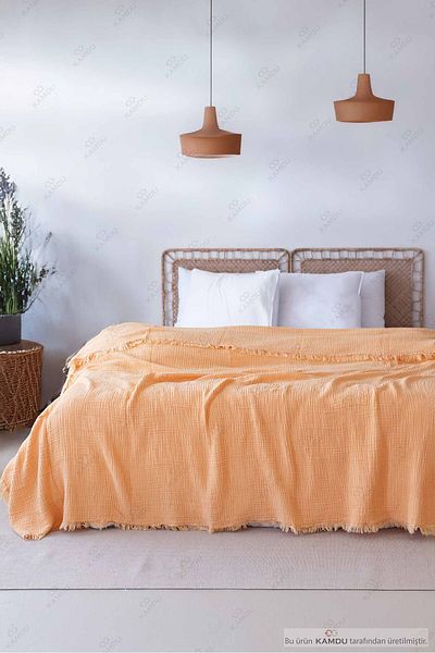 QURRY 200X220 cm Luxury Muslin Bedspread - 100% Cotton, Stylish Design, Double Bedspread
