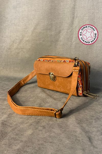 Uretti - Husseyin 1361 Portofel / Geantă de talie pentru femei cu curea cu model etnic și fermoar dublu - 11 X 21 cm