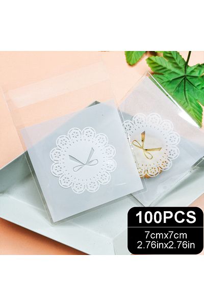 Choice Other 7cmx7cm 100pcs White Bow Pattern Self Adhesive Bags,clear Plastic Bag For Cookie, Cake, Chocol