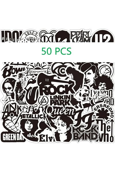 Choice 50PCS Rock Music Stickers White and Black Fashion Band Graffiti for iPad Car Phone Guitar Motorcycle
