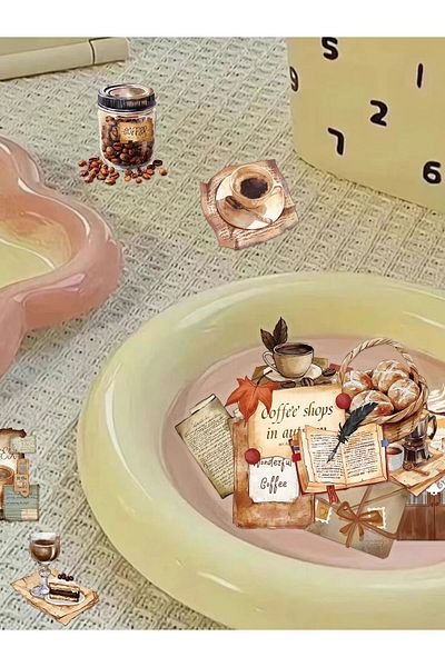 Choice 50pcs 50/100/150pcs Retro Coffee Shop Element Stickers Exquisite Handmade Materials Phone Cases Lapt