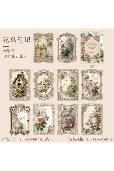 Choice B 20 Pcs/pack Vintage Flowers And Birds Decor Paper Junk Journal Supplies Diy Scrapbooking Planner .