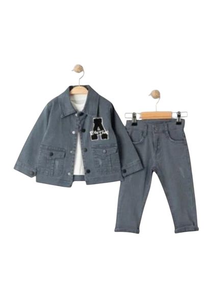 ecoo Boy's Double Flap Pocket Button Closure Jacket Pants Tshirt Triple Jeans Linen Suit