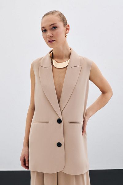 Sateen Vestă casual cu detaliu nasturi - bej