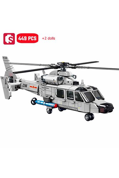 Choice SEMBO 449pcs Z-9 Shipborne Helicopter Assemblage Building Blocks MOC Armed Aircraft Fighter Soldi...