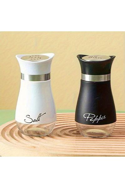 Choice 2pcs Black White 2pcs Seasoning Shaker Glass Bottles Spices Storage Barbecue Condiment Jar Salt Pepp