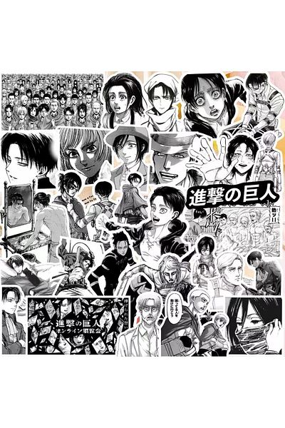 Choice Army Green 60pcs Attack On Titan Black And White Stickers Mikasa Allen Levi Stickers Notebooks Pinup