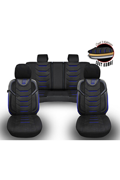 KONFORUM Oto Koltuk Kılıfı Galaxy Serie Ön ve Arka Set Siyah Mavi Dikiş