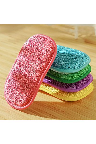 Choice 5pcs Random Color 5/10pcs Scrub Sponges For Dishes Non-scratch Microfiber Sponge Non Stick Pot Clean