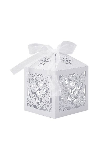 Choice 50pc 5x5x7.5cm White 10/50pcs Beautiful White Love Heart Laser Cut Wedding Candy Gift Box For Weddin