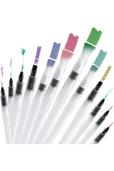 Choice 12pcs 12/24pcs Watercolor Brush Pens Water Brush Pen Leakproof With Assorted Tips, Water Brush Pens