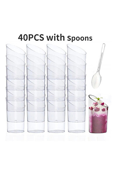 Choice 40 قطعة مع ملاعق أكواب حلوى للاستخدام مرة واحدة ذات فوهة مائلة دائرية ...