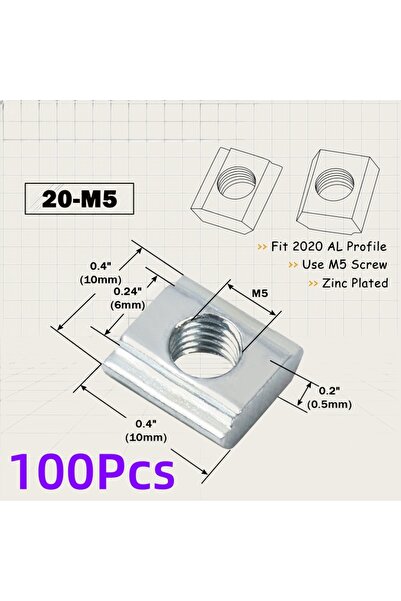 Choice 100 قطعة M5 100 قطعة EU20 M3 M4 M5 M6 صامولة منزلقة على شكل حرف T مثبت...