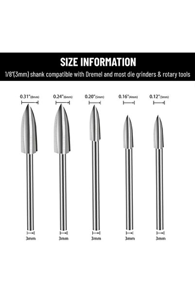 Choice مجموعة من 5 رؤوس مثقاب نحت الخشب لأداة دوارة من دريميل مع ساق 1/8 بوصة...