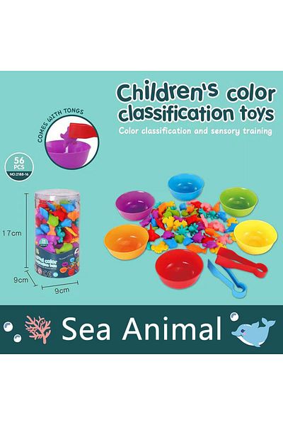 Choice 56pcs Sea Animal Kid Montessori Toys Rainbow Matching Game Animal Cognition Rainbow Color Sort Fine