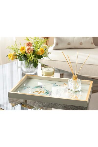 STOREMAX alnsgrup Home Bamboo Cam Dekoratif Tepsi 31x46 cm Krem-Altın shphx 8...