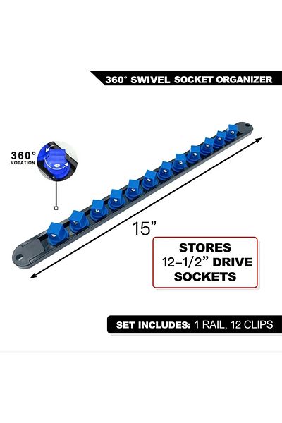 Choice 1-2(12.5MM)-blue Abs Socket Organizer, 1/4-inch 3/8-inch 1/2-inch, 360° Swivel Premium Quality Socke