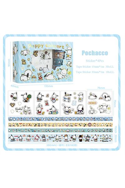 Choice Pochacco Kawaii Cartoon Hello Kitty Sticker Roll Gift Box Cute Cinnamoroll Kuromi My Melody Hand Aco